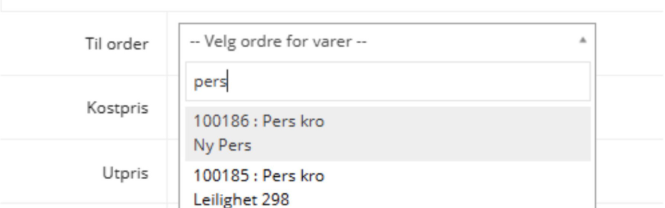Nedtrekksmeny med valg for ordre relatert til varer med søkefelt der teksten pers er skrevet inn.  KI-generert beskrivelse