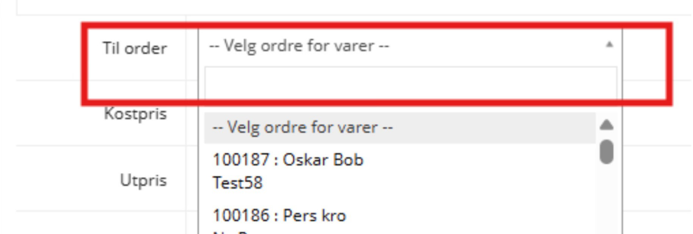 Nedtrekksmeny for å velge ordre for varer med flere ordrevalg synlige i listen.  KI-generert beskrivelse